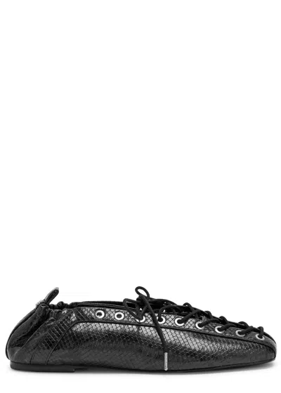 GANNI GANNI SNAKE-EFFECT LEATHER BALLET FLATS