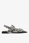 Ganni Buckled Eyelet-embellished Snake-effect Recycled Faux Patent-leather Ballet Flats