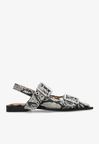 GANNI SNAKE EMBOSSED SLINGBACK FLATS