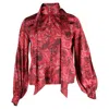 Ganni Snake-print Blouse In Red Silk-blend Satin