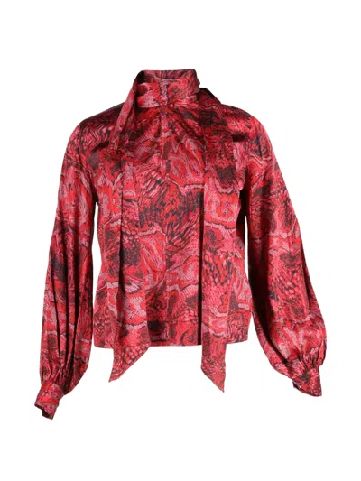 Pre-owned Ganni Snake-print Blouse In Red