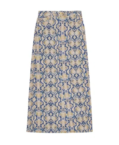 GANNI SNAKE-PRINT DENIM SKIRT