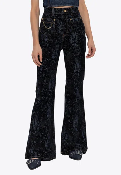 GANNI GODDI SNAKE-PRINT FLARED JEANS