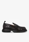 Ganni Womens Brown Everyday Snakeskin-embossed Leather Loafers In Burgundy
