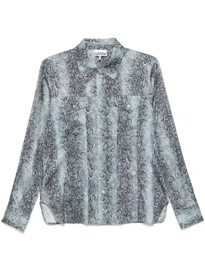 Ganni Snake Print Sky Blue Shirt