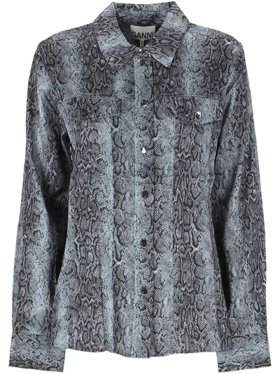 Ganni Snake Printed Shirt In Multi