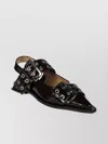 Ganni Snake Textured Pointed Toe Ballerina In Black