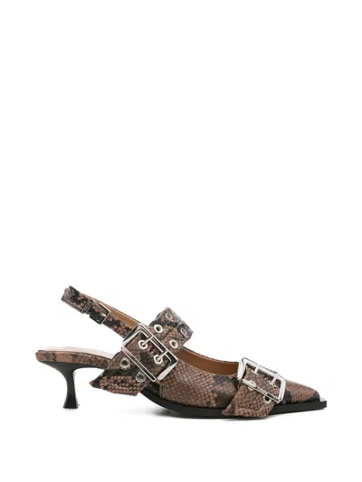 Ganni Slingback High Heel Sandals In Brown