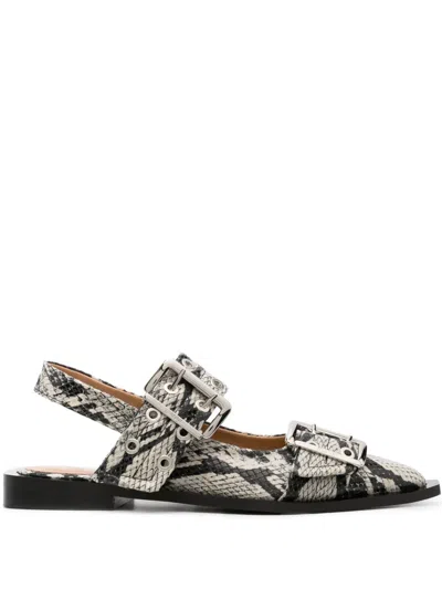 GANNI SNAKESKIN-EFFECT BUCKLED SANDALS
