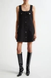 Ganni Snap Front Bonded Crepe Minidress In Black