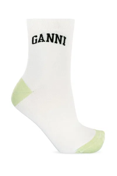 Ganni Socks With Logo In White