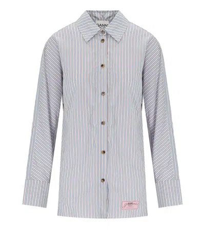 Ganni Soft Chambray Striped Shirt In Blue