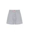 Ganni Violet Shorts With Logo Patch On The Front And All-over Striped Motif In Viscose Blend Woman