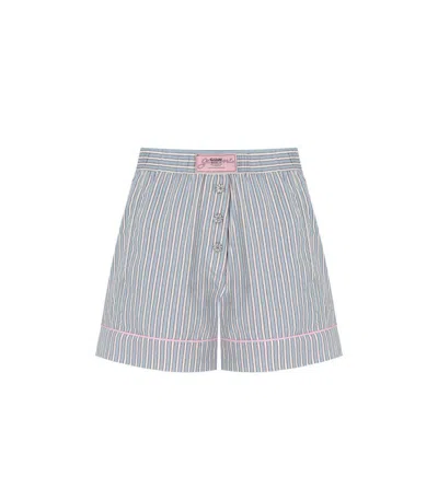 Ganni Soft Chambray Striped Shorts In Blue