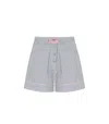Ganni Soft Chambray Striped Shorts In Blue