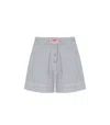 Ganni Soft Chambray Striped Shorts In Blue