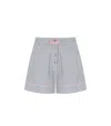 Ganni Violet Shorts With Logo Patch On The Front And All-over Striped Motif In Viscose Blend Woman In White