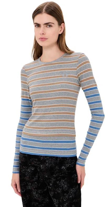 Ganni Soft Cotton Rib Long Sleeve Double Layer Tee Strong Blue