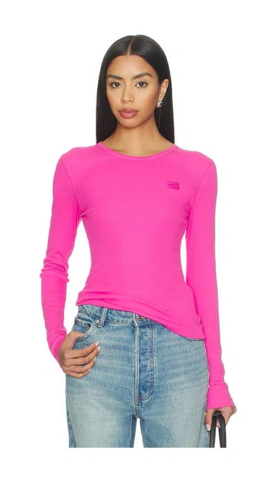 Ganni Soft Cotton Rib Long Sleeve Top In Pink