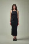 Ganni Soft Cotton Rib Tank Top Long Dress In Black