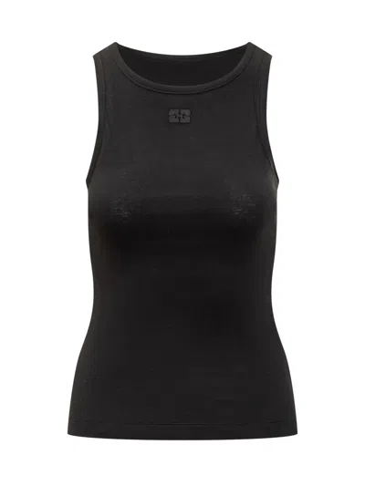 Ganni Women Soft Cotton Rib Tank Top In Black