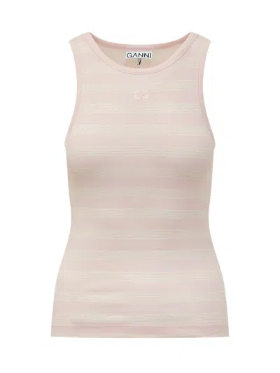 Ganni Soft Cotton Tank Top In Pink