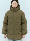 Ganni Midi Puffer Jacket With Detachable Hood In Khaki