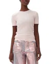 Ganni Soft Ribbed Short Sleeve Tee In Chalk Pink