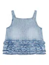 Ganni Ruffle Strap Back Sleeveless Top In Blue