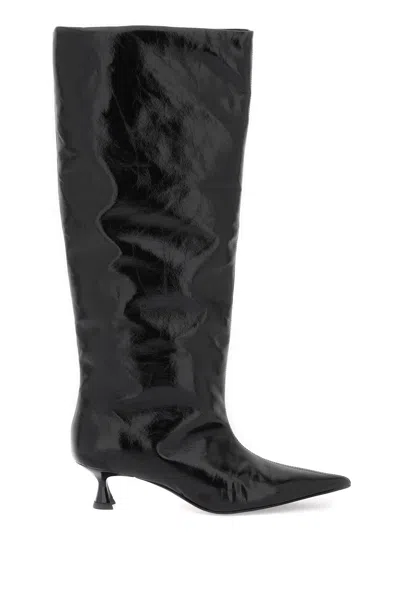 Ganni Soft Slouchy High Shaft Boot Naplack In Black
