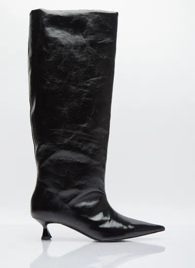 Ganni Soft Slouchy High Shaft Naplack Boots In Black