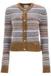 Ganni Soft Striped Cardigan With Fluffy In Military Olive