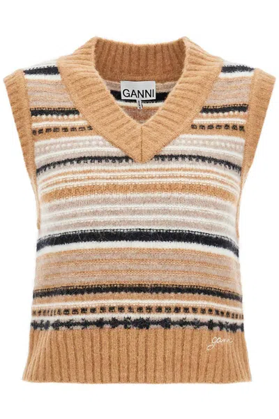 GANNI "SOFT STRIPED KNIT VEST WITH A COMFORTABLE