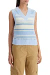 Ganni Multicolor Knit Vest With Stripe Motif In Wool Woman In Blue