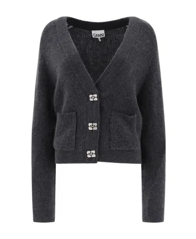 Ganni Soft Wool Cardigan In Black