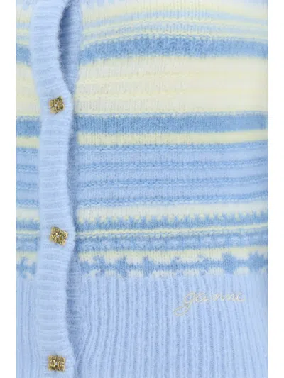 Ganni Soft Wool Stripe Cardigan In Blue
