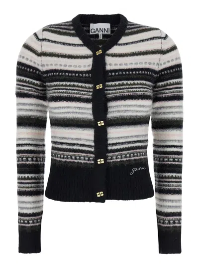 GANNI SOFT WOOL STRIPE CARDIGAN