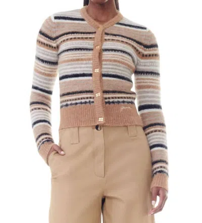 Ganni Soft Wool Stripe Cardigan In Tiger's Eye In Multi