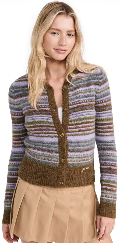 Ganni Embroidered Stretch Alpaca Blend Cardigan In Multi