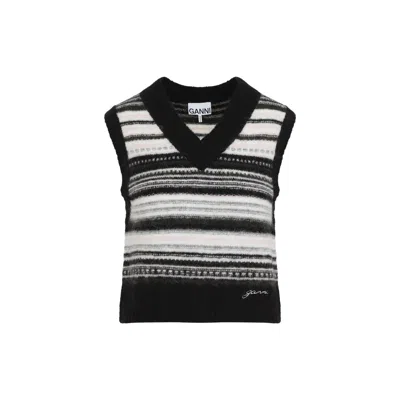 Ganni Soft Wool Stripe Vest In Multi