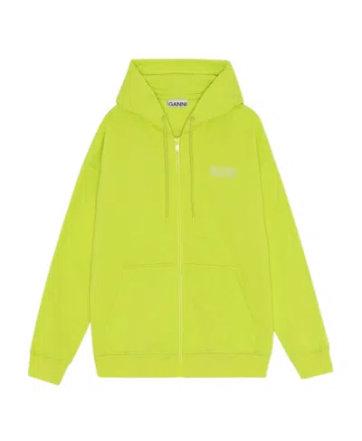 GANNI GANNI LOGO PRINTED DRAWSTRING ZIPPED HOODIE