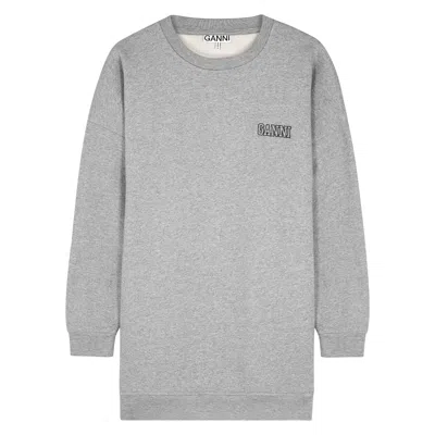 Ganni Software Logo Cotton-blend Sweatshirt In Gray