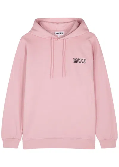 Ganni Software Logo Hooded Cotton-blend Sweatshirt In Pink