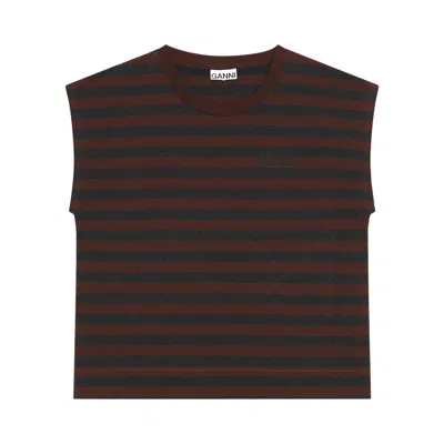Pre-owned Ganni Software Stripe Sleeveless Tee 'mole' | Brown | Women's Size S