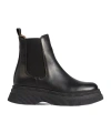 Ganni Solid Color Genuine Leather Platform Boots In Black