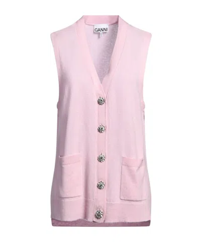 Ganni Solid Color Knitted Waistcoat In Pink