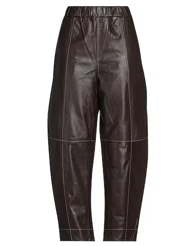 Ganni Solid Color Leather Pants In Black