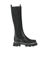 Ganni Solid Color Leather Platform Boots In Black