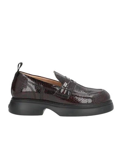 Ganni Solid Color Loafers In Dark Brown