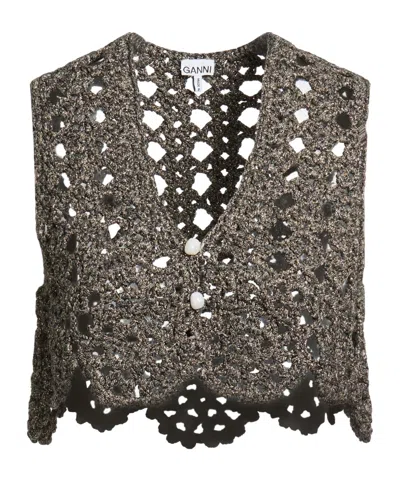 Ganni Solid Color Medium-thick Knitted Cardigan In Gray